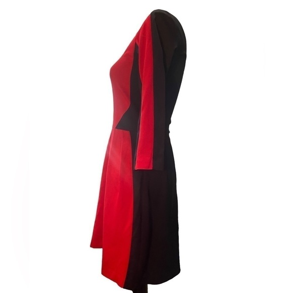 𝅺amanda Uprichard Red Black colorblock  Long Sleeve Dress Size Small - Picture 2 of 4